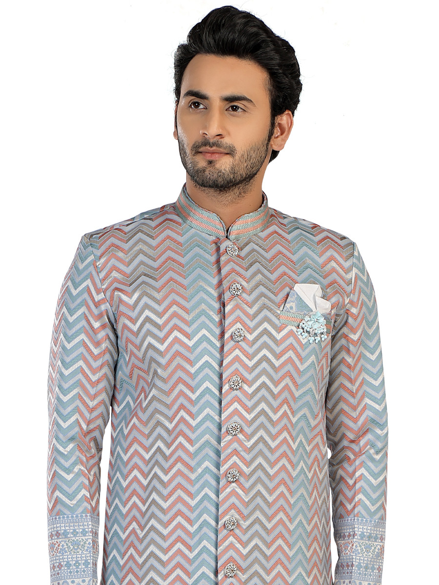 Multi Art Silk Embroidered Party Wedding Kurta