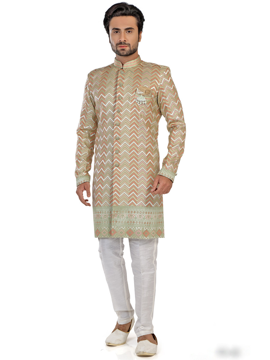 Multi Art Silk Embroidered Party Wedding Kurta