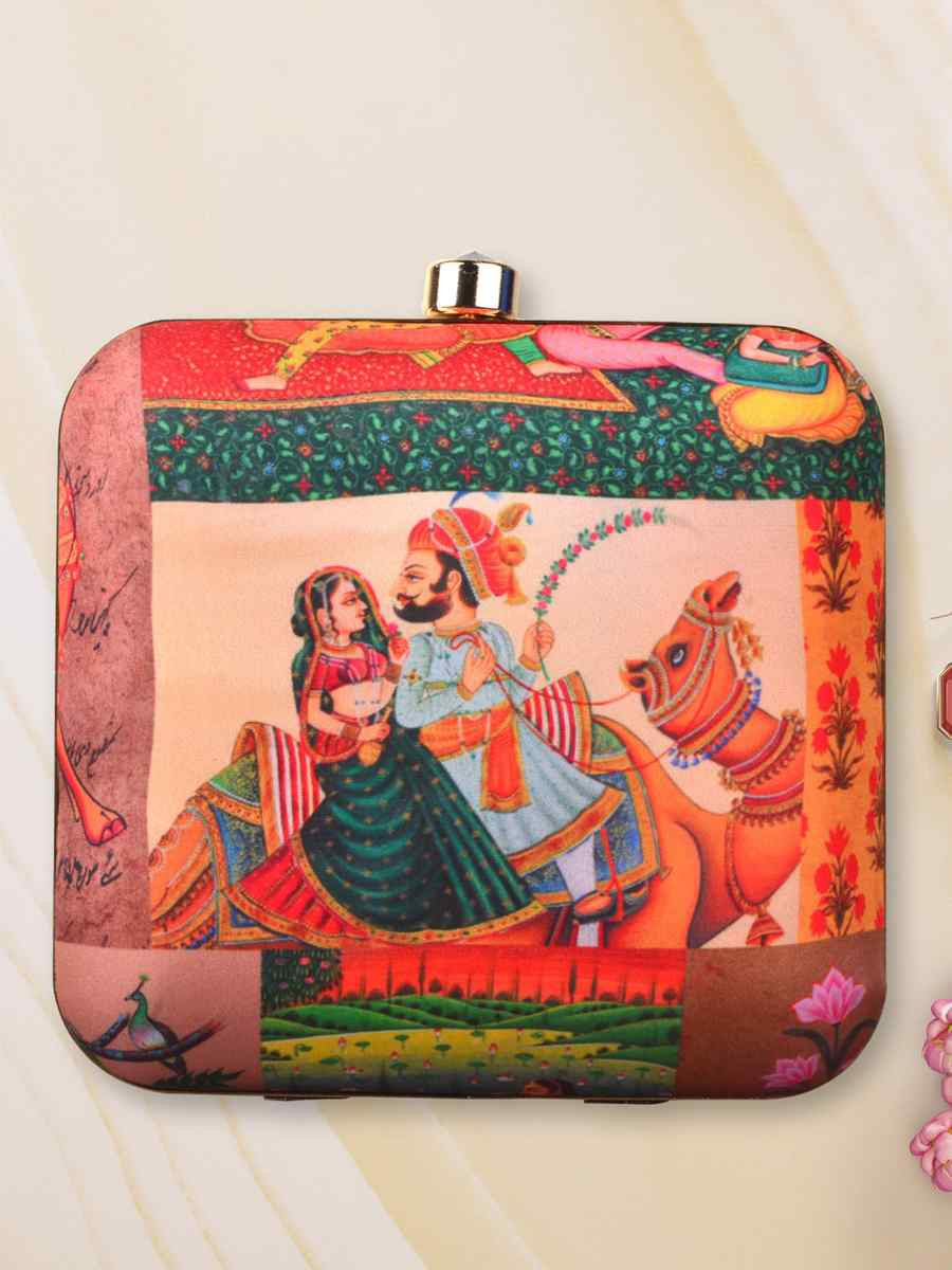 Multi Art Silk Festival Wear Printed Clutches