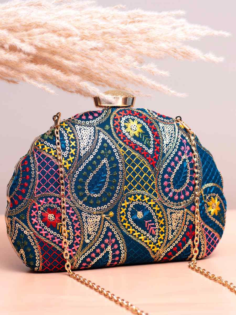 Multi Art Silk Party Wear Embroidered Clutches