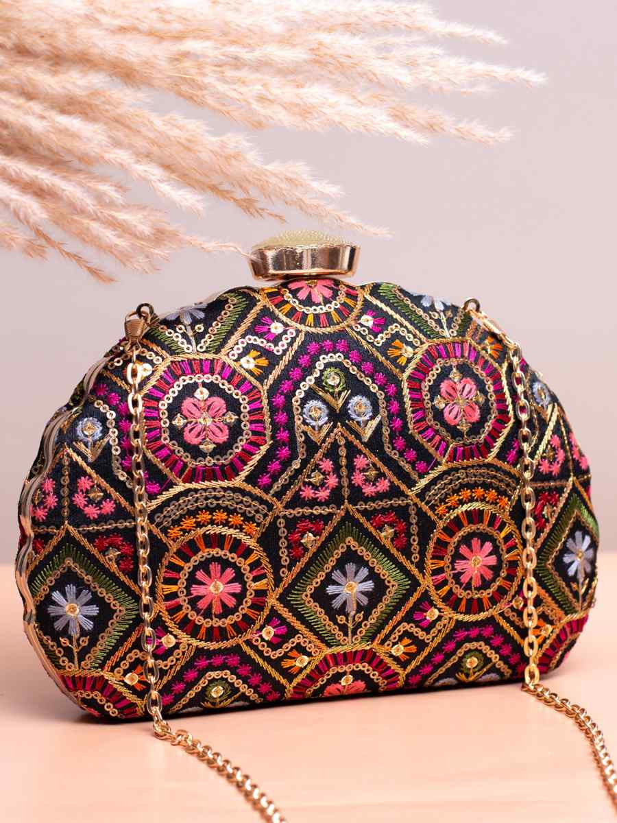 Multi Art Silk Party Wear Embroidered Clutches