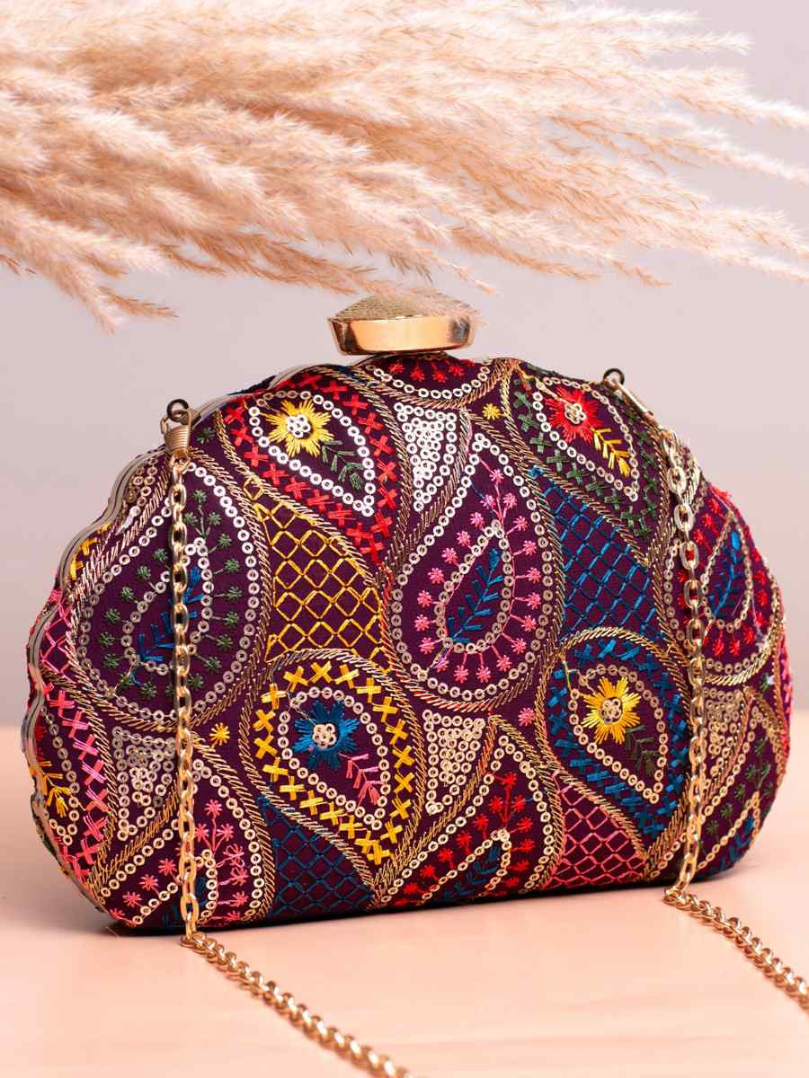 Multi Art Silk Party Wear Embroidered Clutches