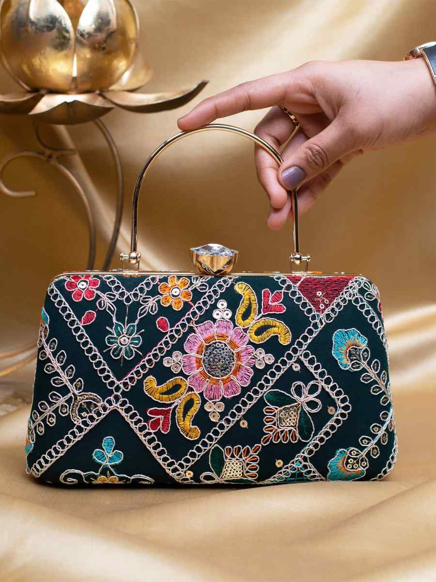 Multi Art Silk Party Wear Embroidered Clutches