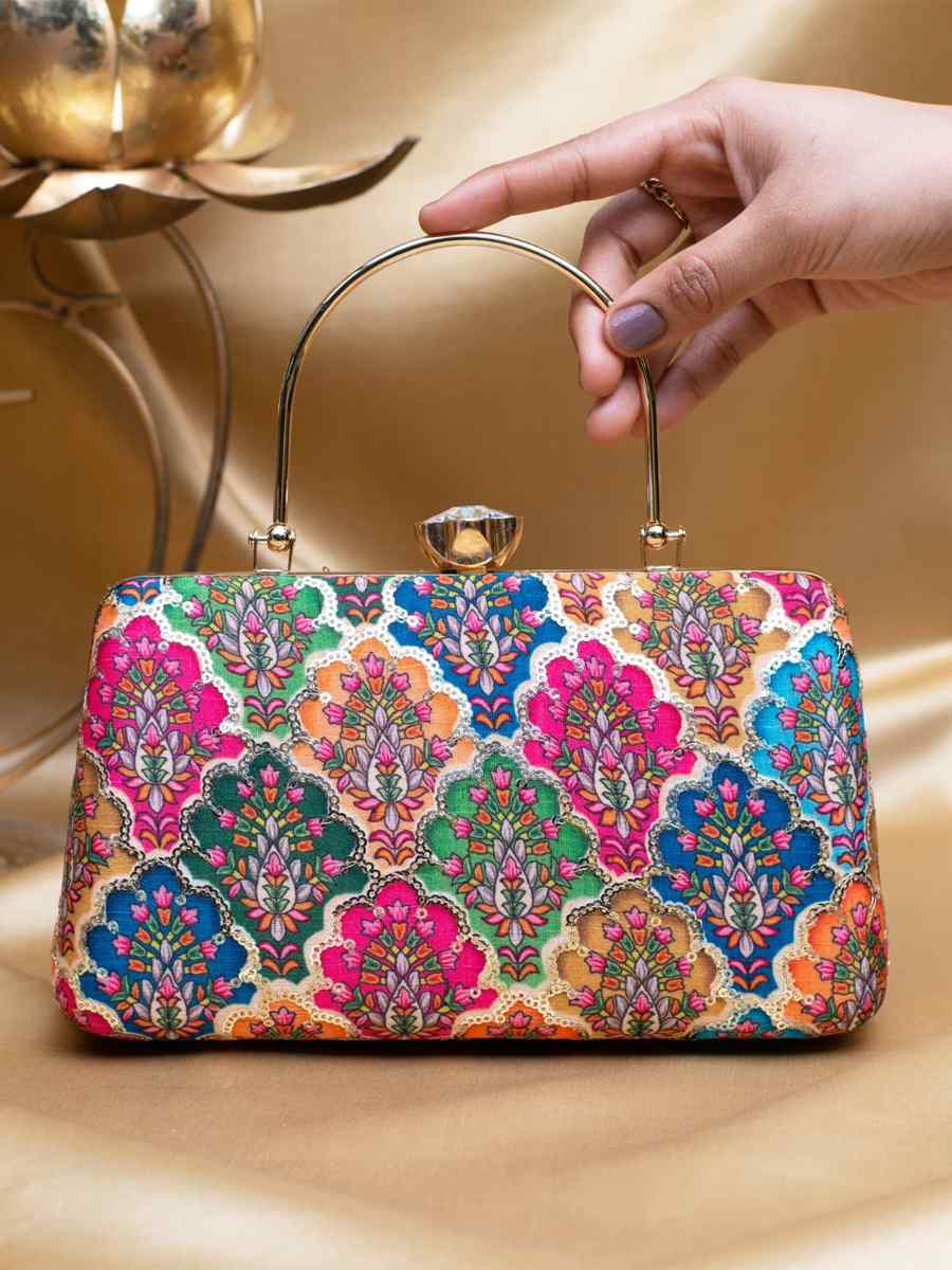 Multi Art Silk Party Wear Embroidered Clutches