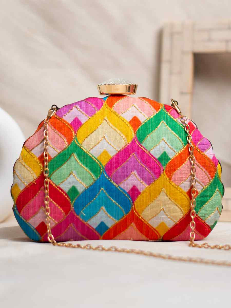 Multi Art Silk Party Wear Embroidered Clutches