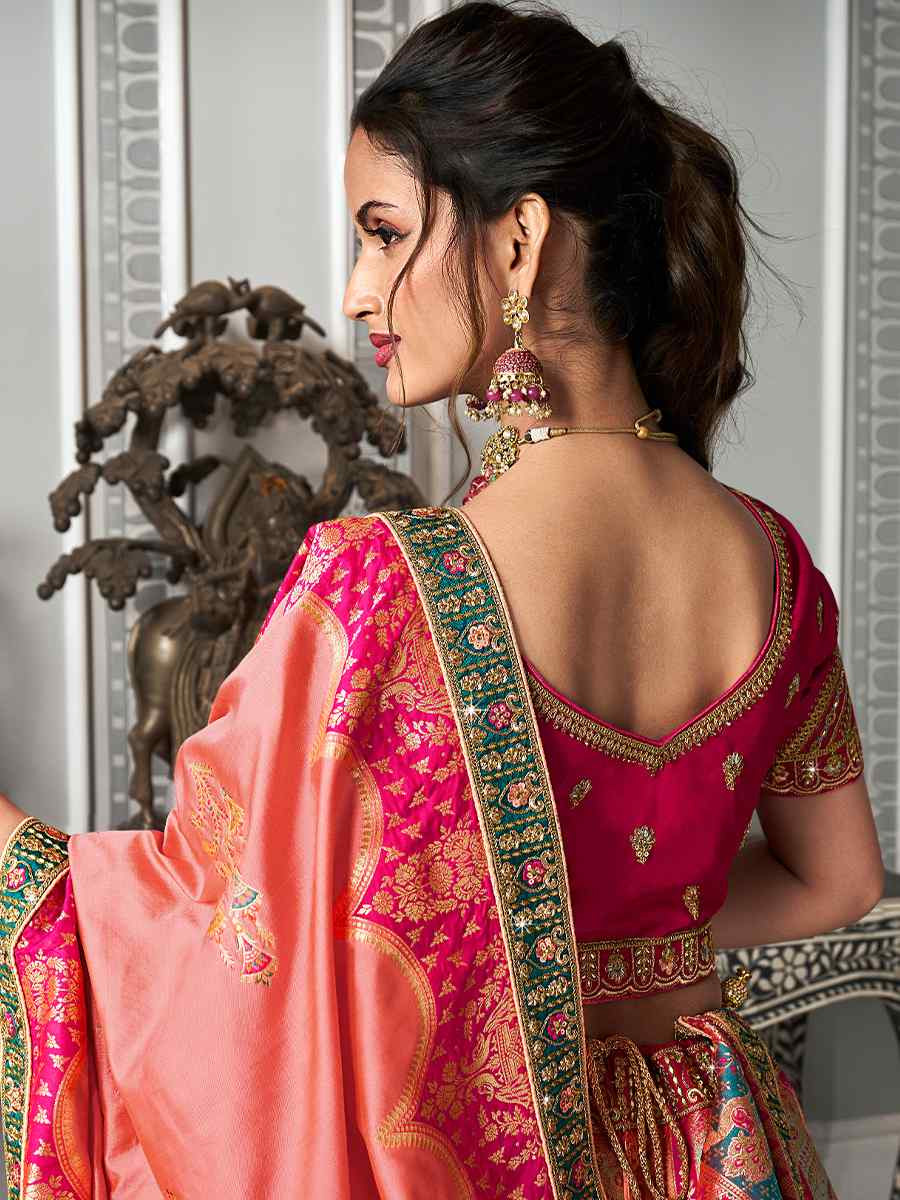 Multi Banarasi Silk Embroidered Bridal Wedding Heavy Border Lehenga Choli