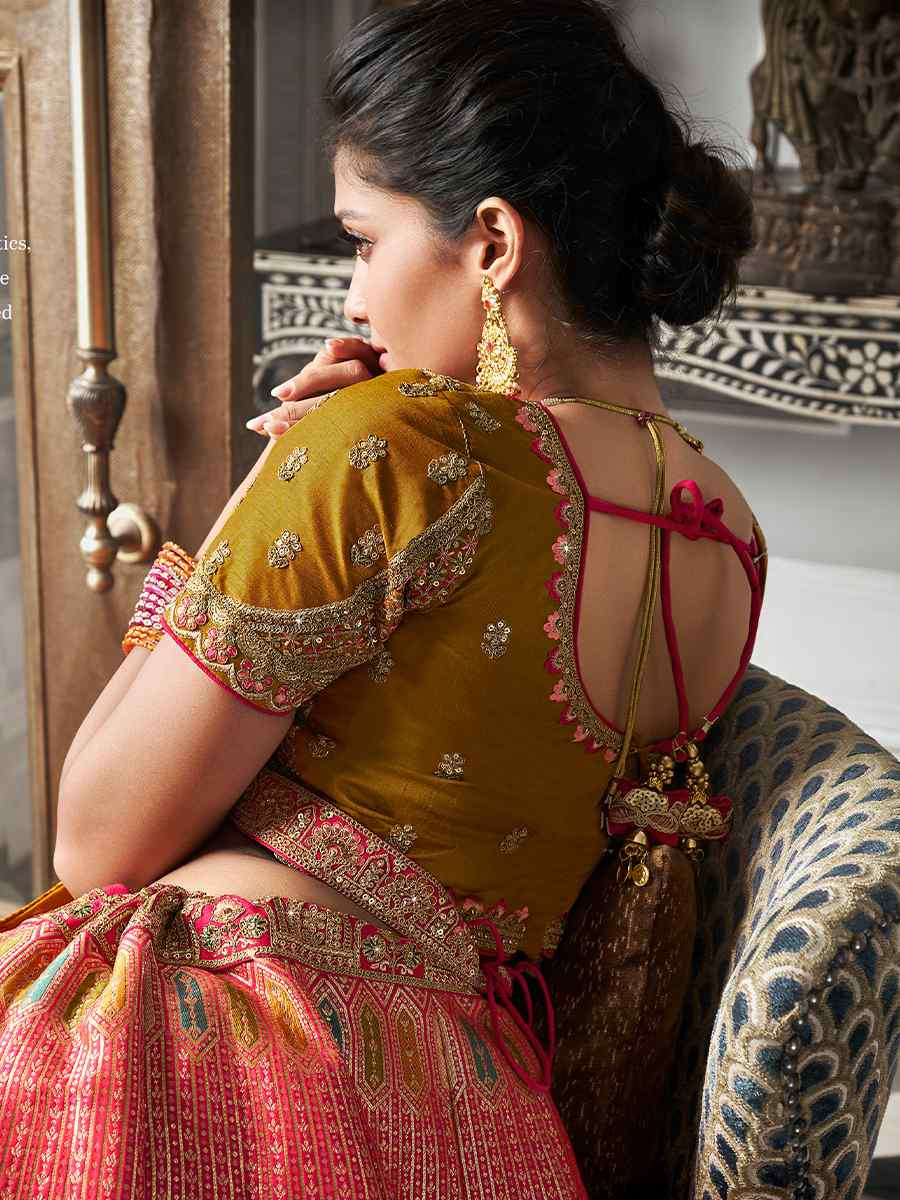 Multi Banarasi Silk Embroidered Bridal Wedding Heavy Border Lehenga Choli