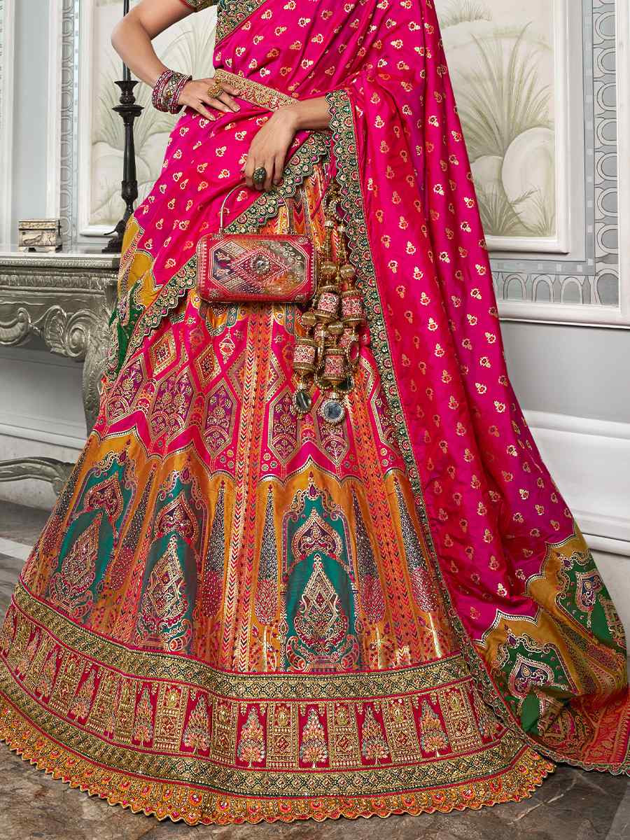 Multi Banarasi Silk Embroidered Bridal Wedding Heavy Border Lehenga Choli