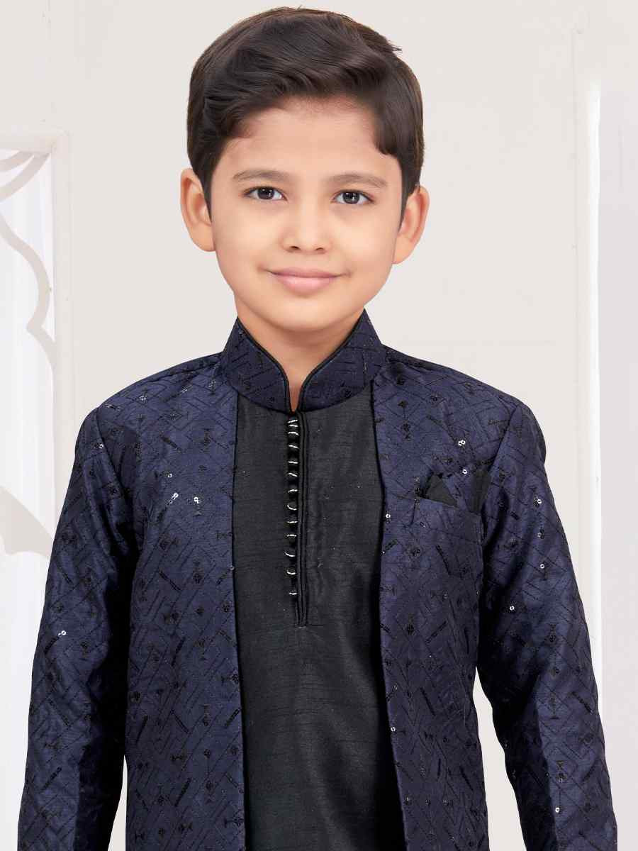 Multi Banarasi Silk Embroidered Festival Wedding Kurta Pyjama Boys Wear