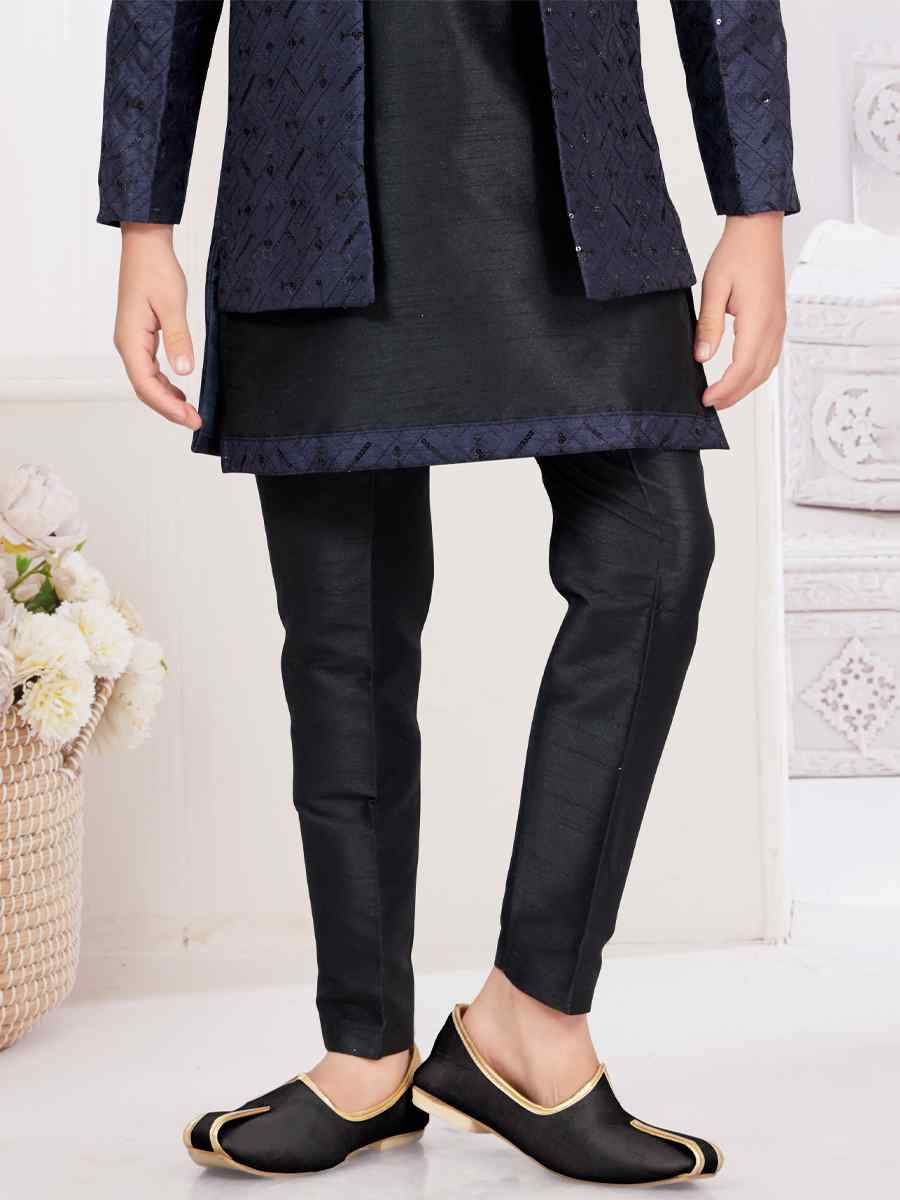 Multi Banarasi Silk Embroidered Festival Wedding Kurta Pyjama Boys Wear