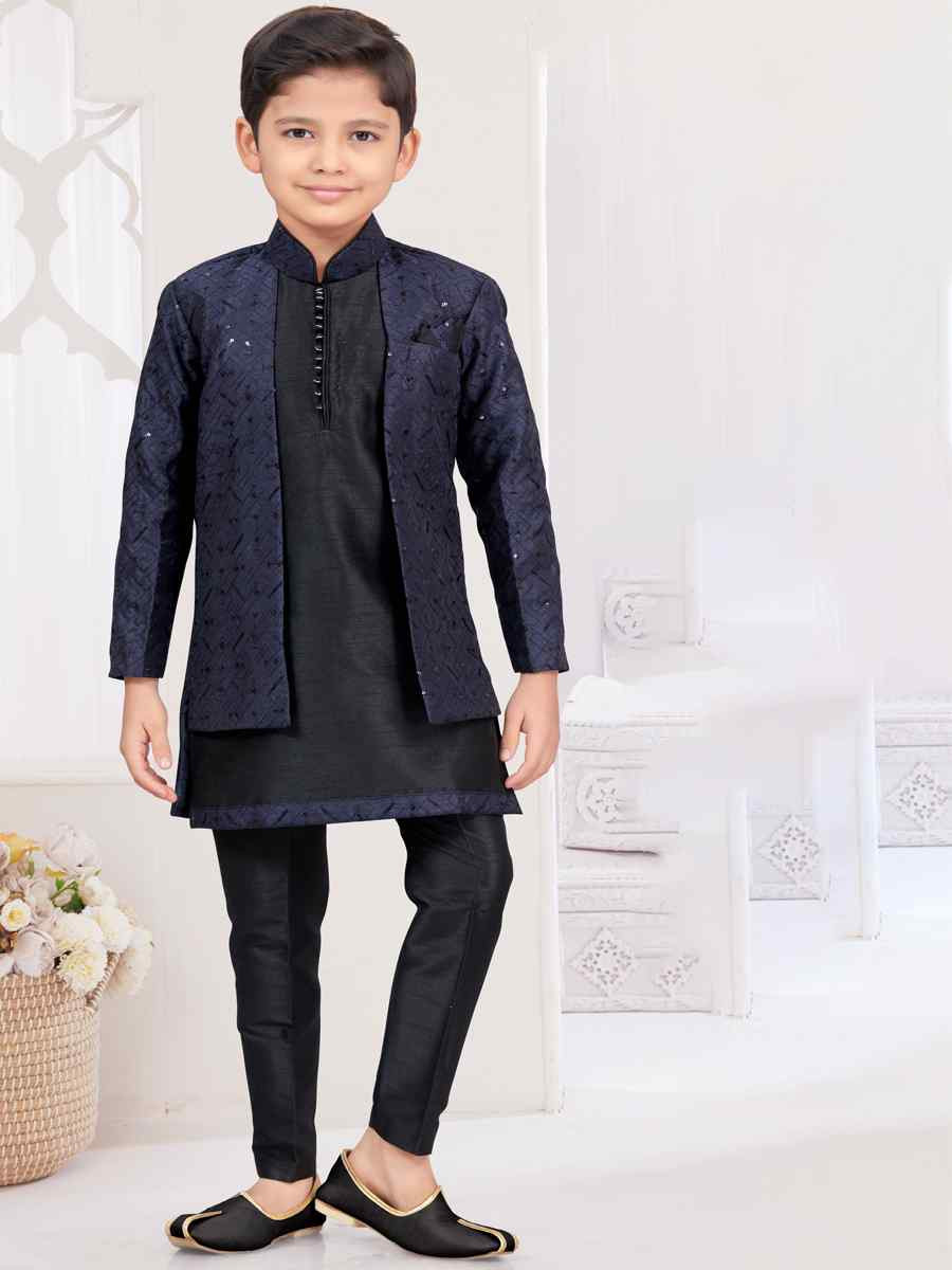 Multi Banarasi Silk Embroidered Festival Wedding Kurta Pyjama Boys Wear