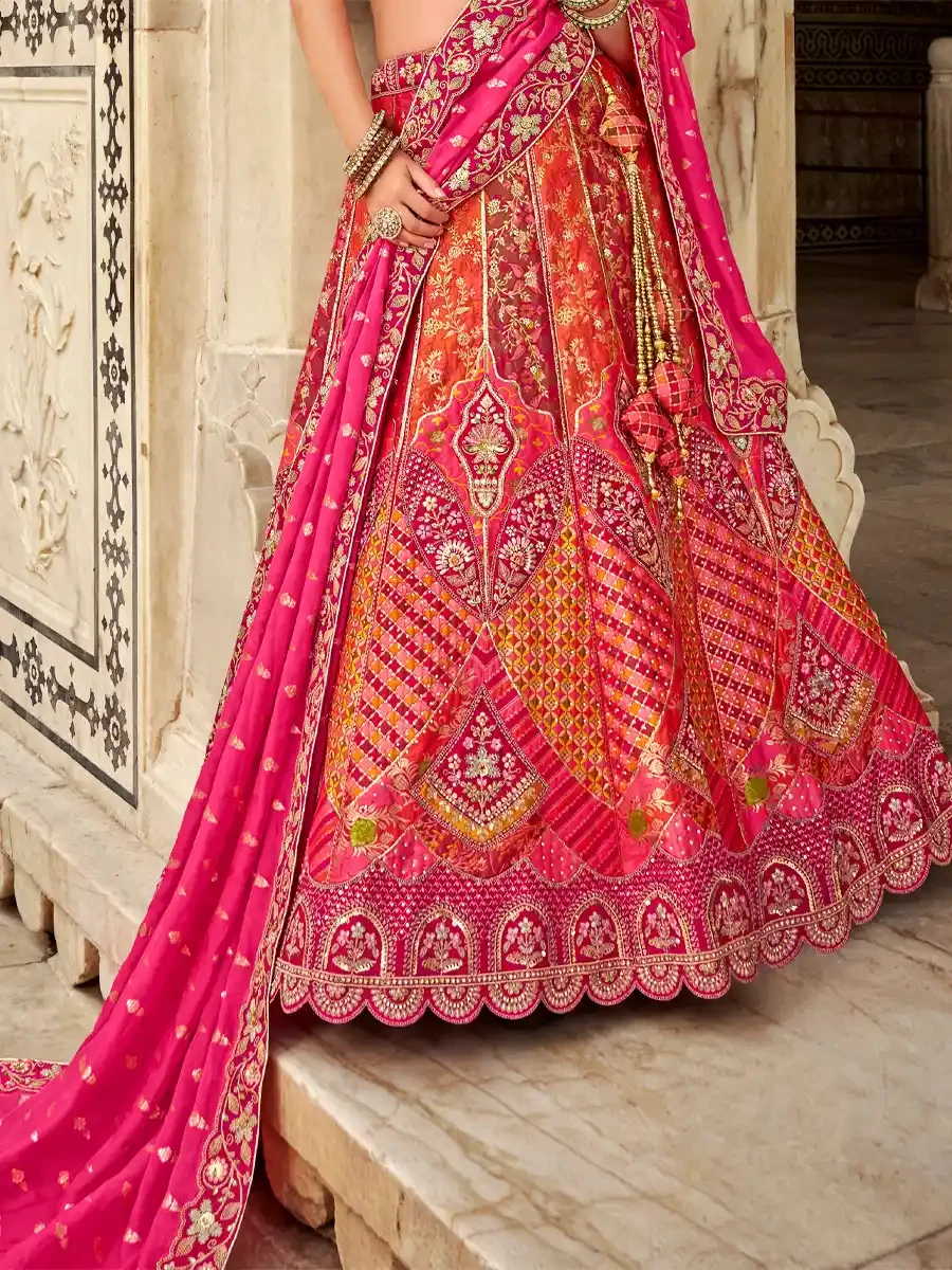 Multi Banarasi Silk Embroidered Wedding Bridal Heavy Border Lehenga Choli