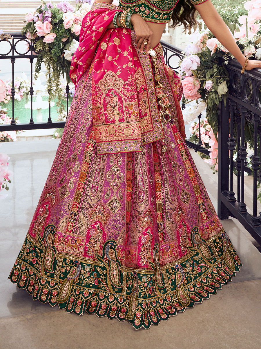 Multi Banarasi Silk Embroidery Bridal Wedding Heavy Border Lehenga Choli