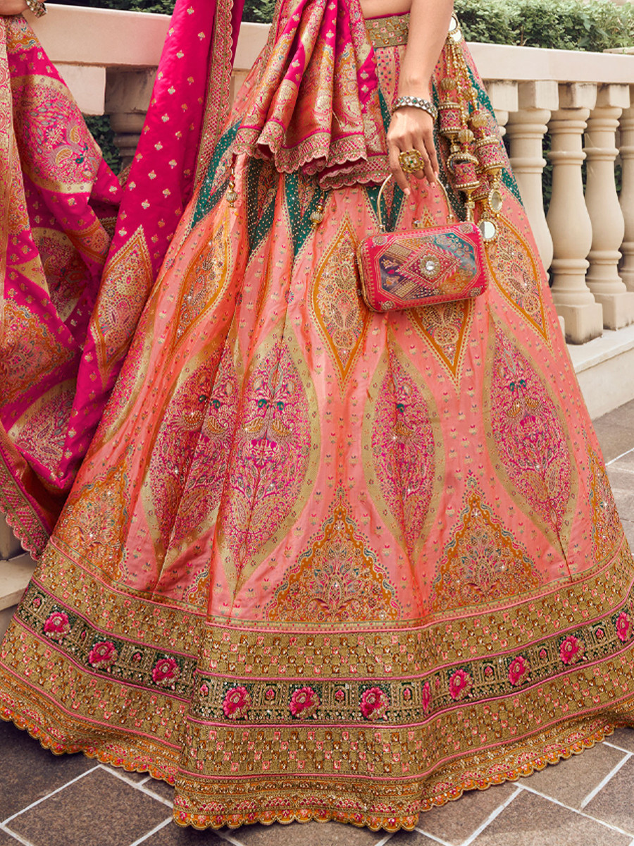 Multi Banarasi Silk Embroidery Bridal Wedding Heavy Border Lehenga Choli