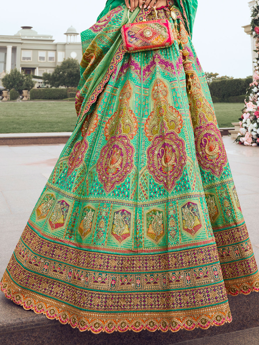 Multi Banarasi Silk Embroidery Bridal Wedding Heavy Border Lehenga Choli