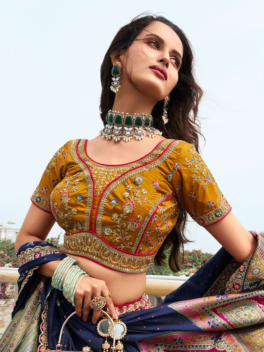 Multi Banarasi Silk Embroidery Bridal Wedding Heavy Border Lehenga Choli