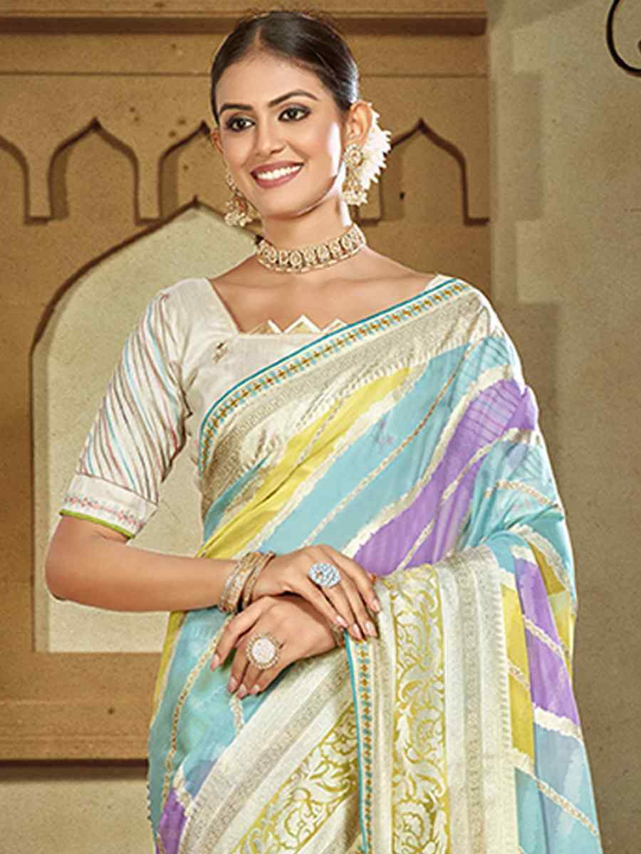 Multi Brasso Handwoven Festival Wedding Heavy Border Saree