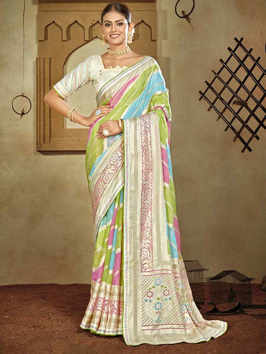 Multi Brasso Handwoven Festival Wedding Heavy Border Saree