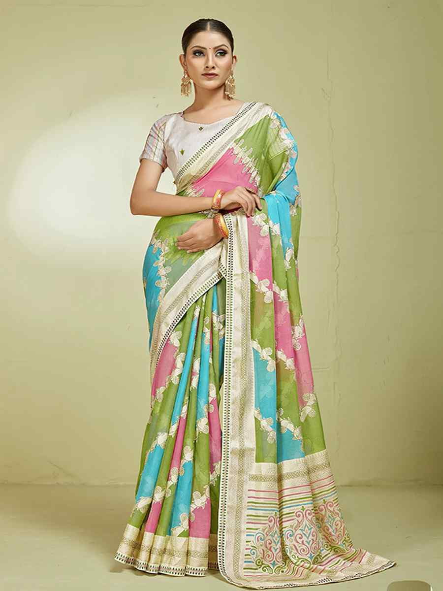 Multi Brasso Handwoven Festival Wedding Heavy Border Saree