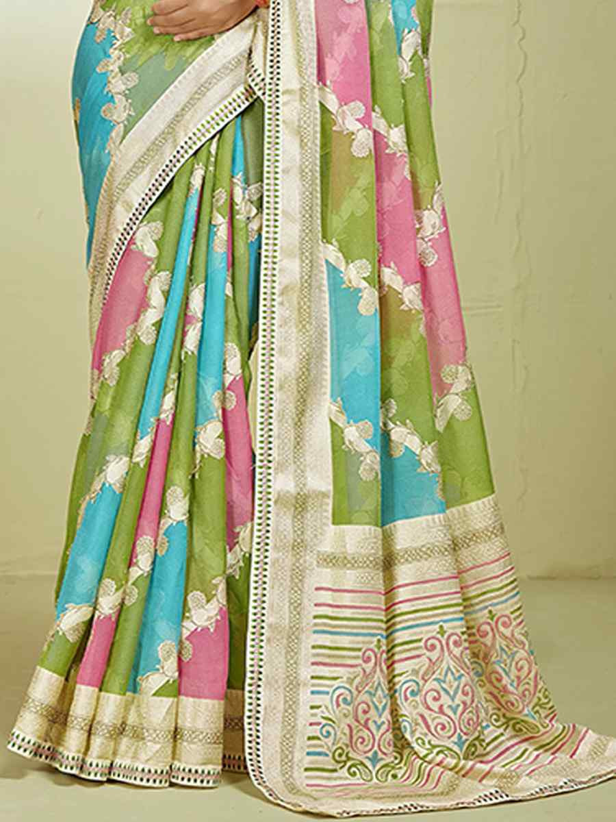 Multi Brasso Handwoven Festival Wedding Heavy Border Saree