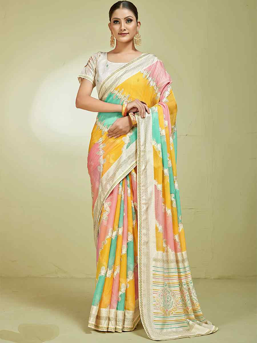 Multi Brasso Handwoven Festival Wedding Heavy Border Saree