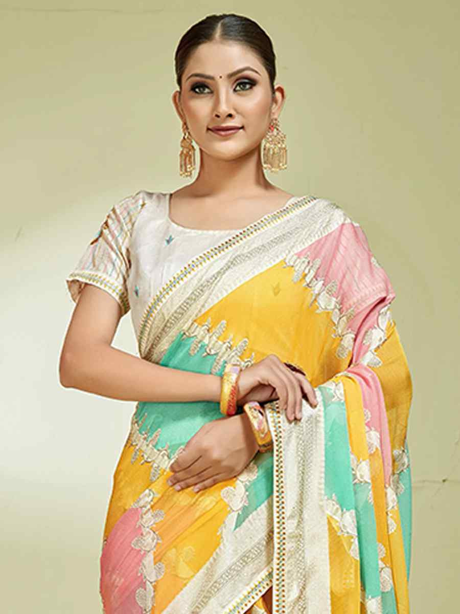 Multi Brasso Handwoven Festival Wedding Heavy Border Saree