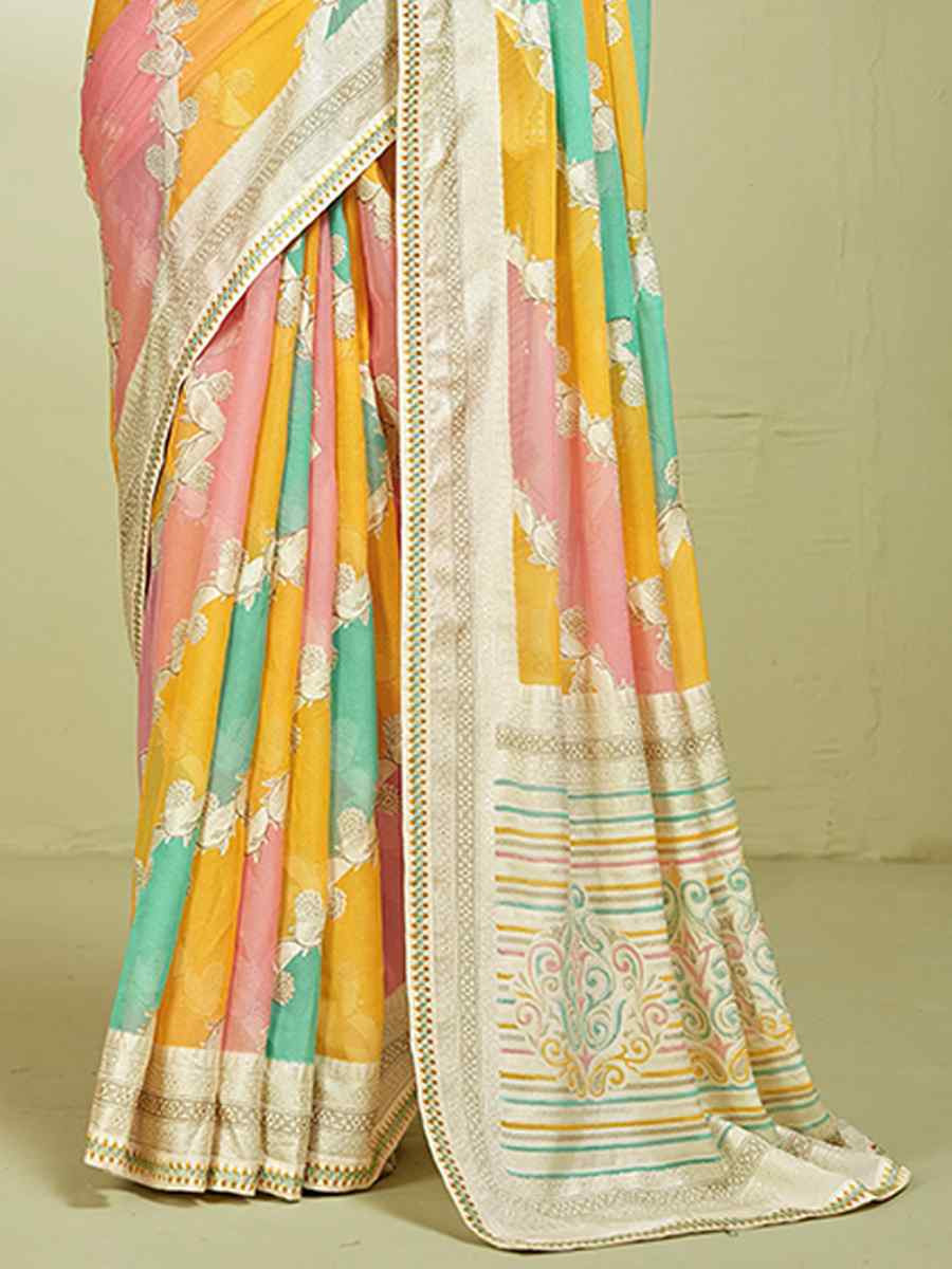 Multi Brasso Handwoven Festival Wedding Heavy Border Saree