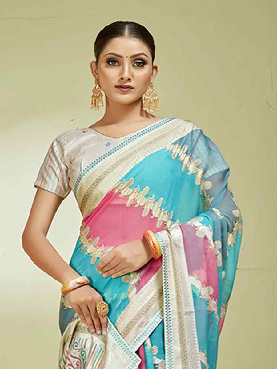 Multi Brasso Handwoven Festival Wedding Heavy Border Saree