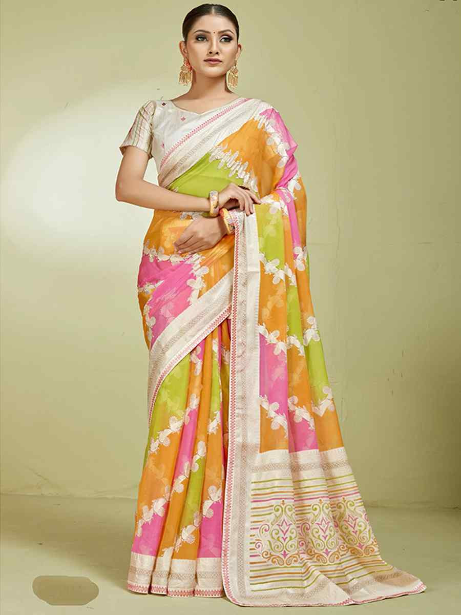 Multi Brasso Handwoven Festival Wedding Heavy Border Saree