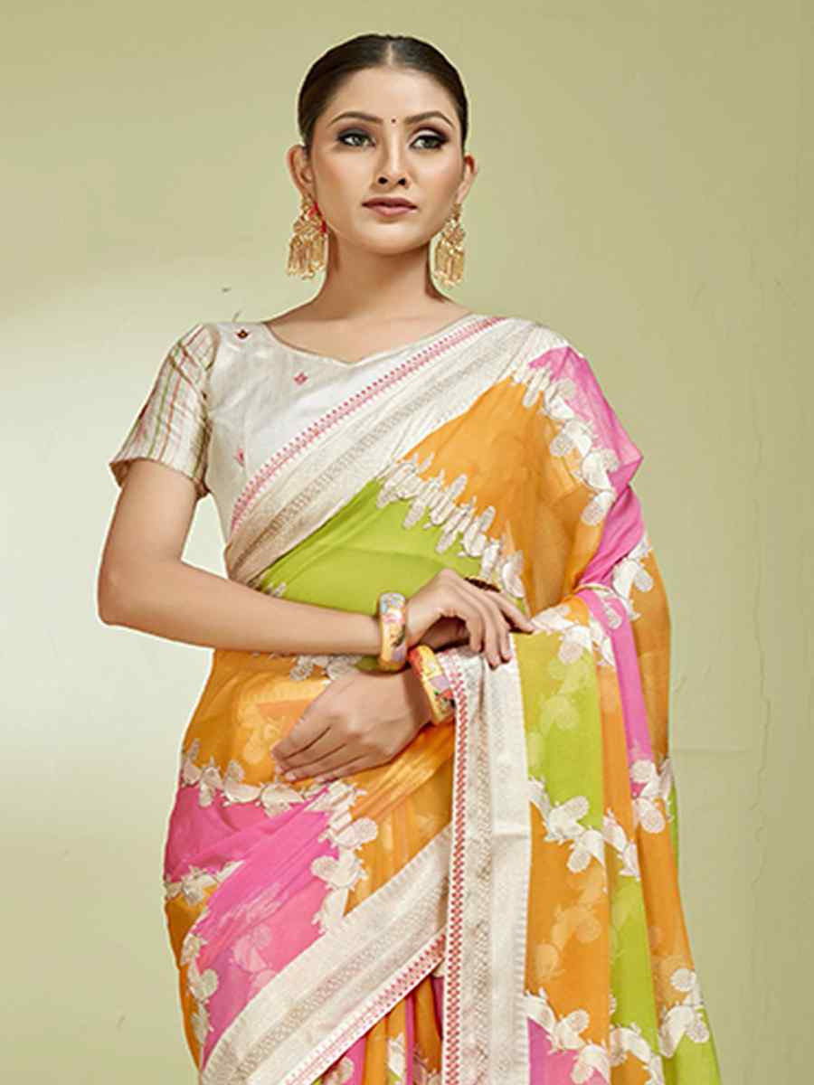 Multi Brasso Handwoven Festival Wedding Heavy Border Saree