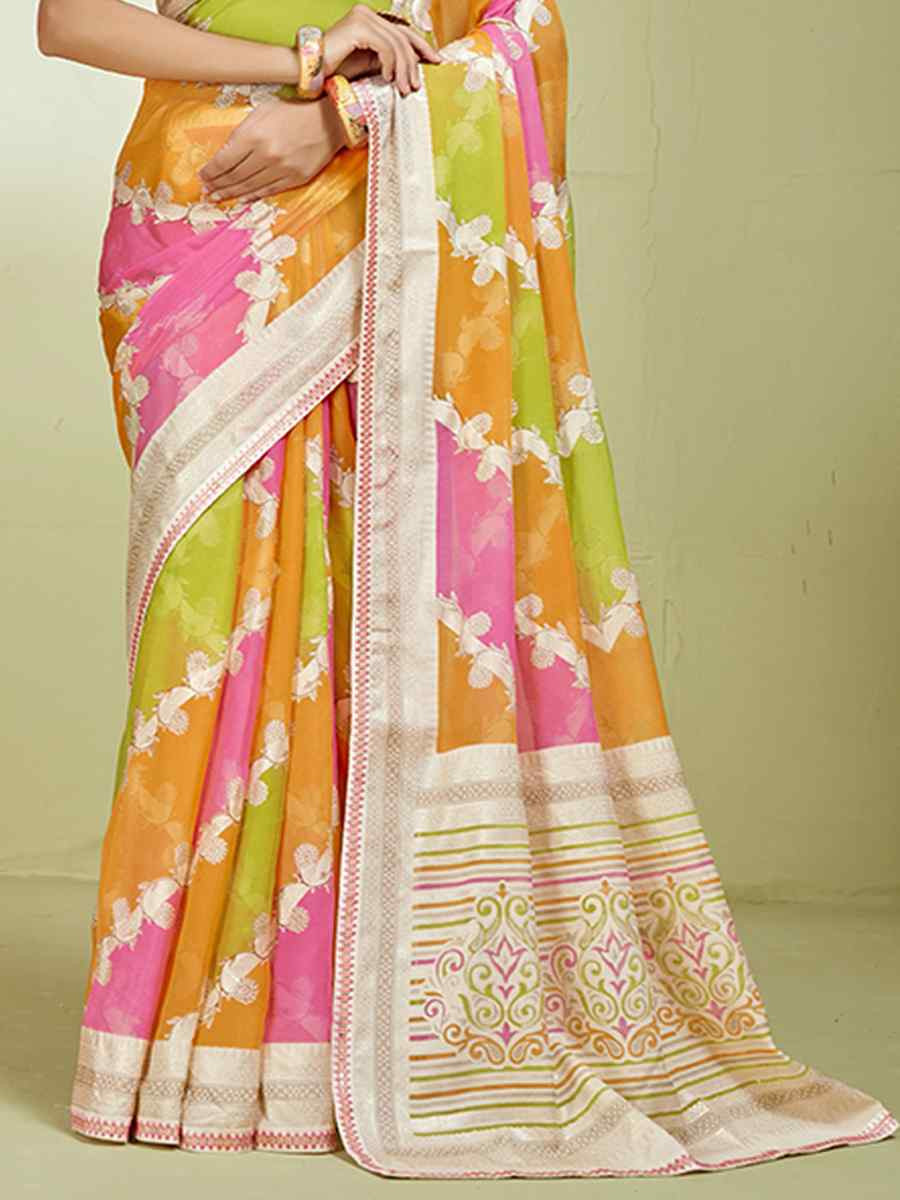 Multi Brasso Handwoven Festival Wedding Heavy Border Saree