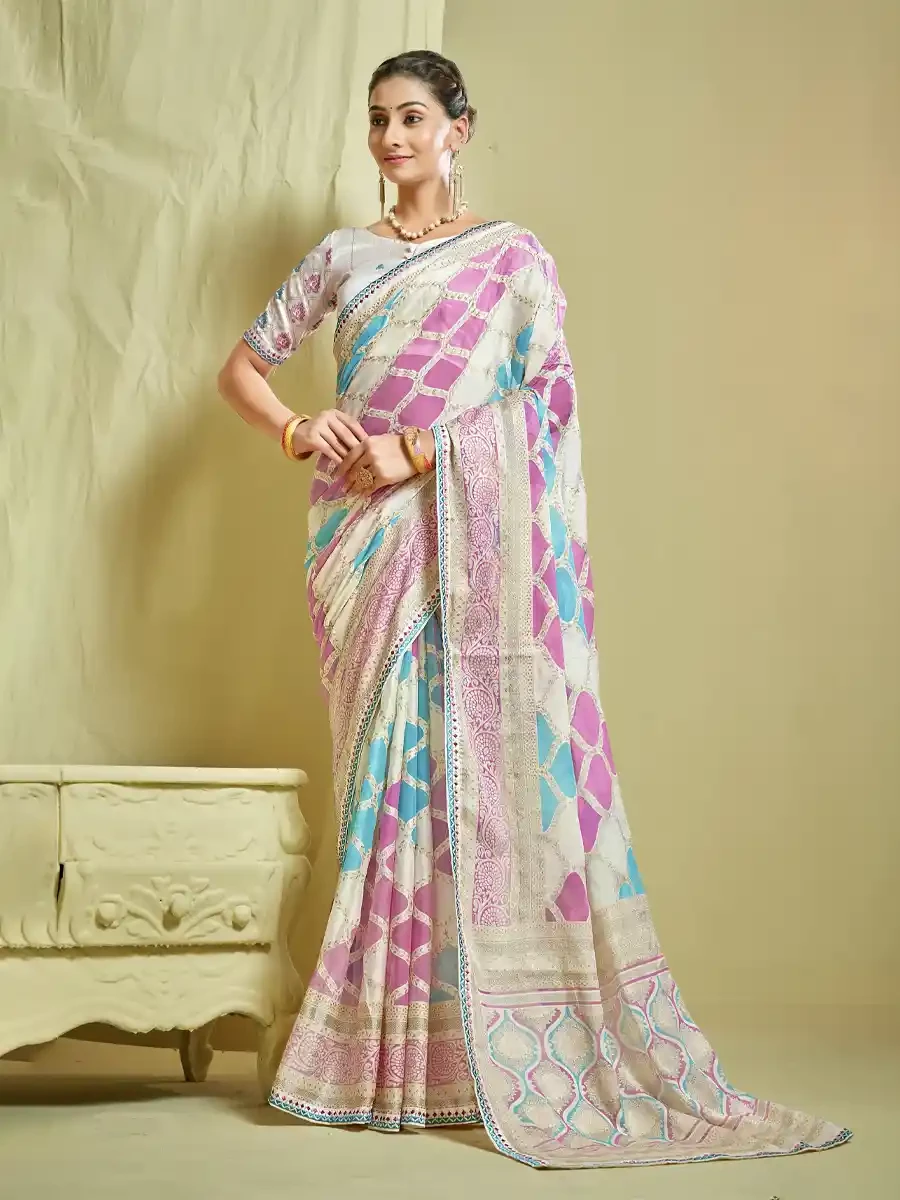 Multi Brasso Printed Festival Casual Classic Style Saree