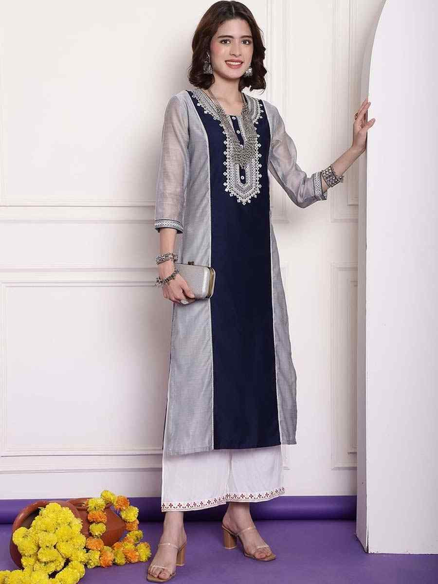 Multi Chanderi Embroidered Festival Casual Kurti