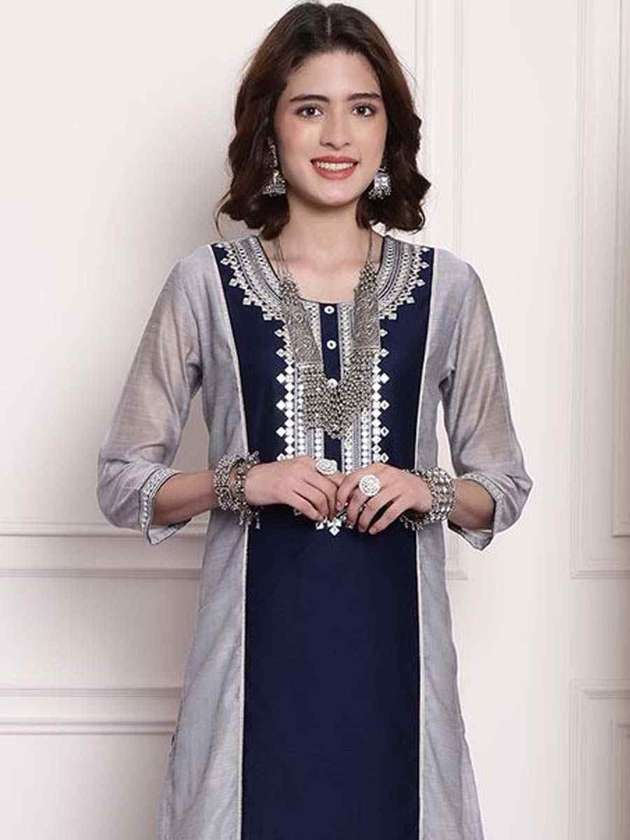 Multi Chanderi Embroidered Festival Casual Kurti