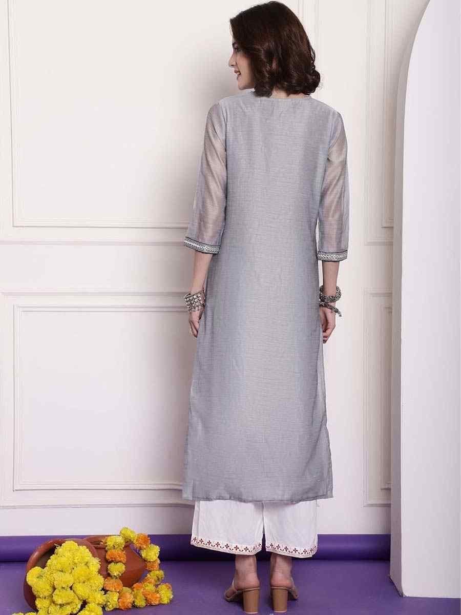 Multi Chanderi Embroidered Festival Casual Kurti