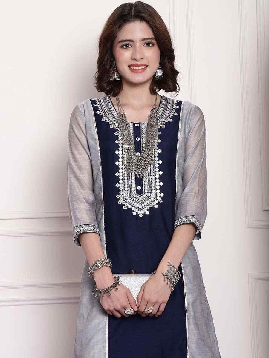 Multi Chanderi Embroidered Festival Casual Kurti