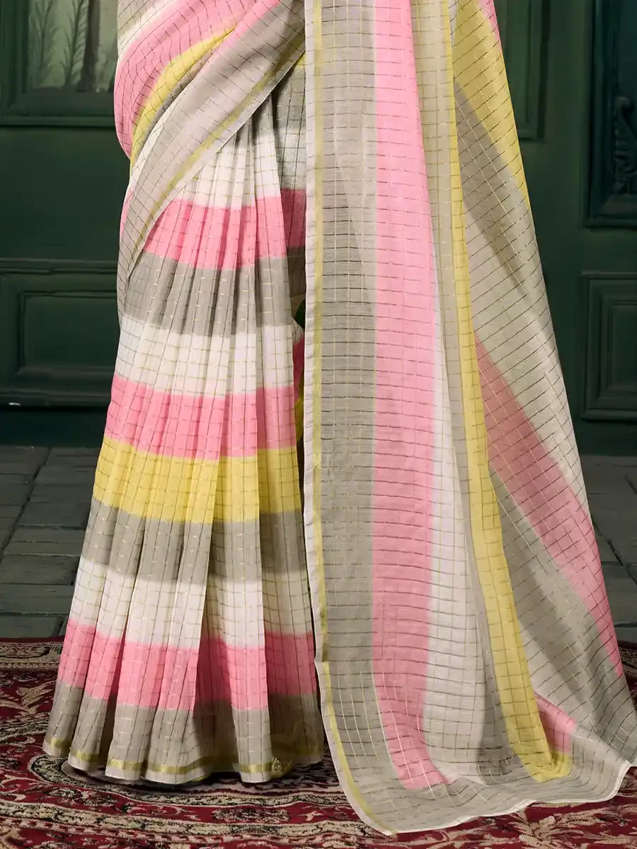 Multi Chanderi Linen Printed Festival Casual Contemporary Saree