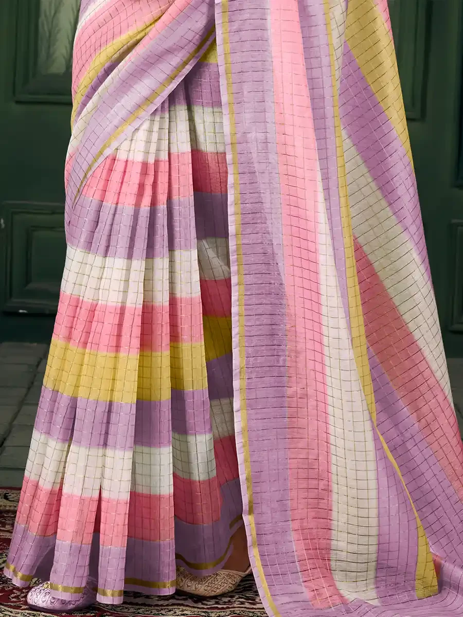 Multi Chanderi Linen Printed Festival Casual Contemporary Saree