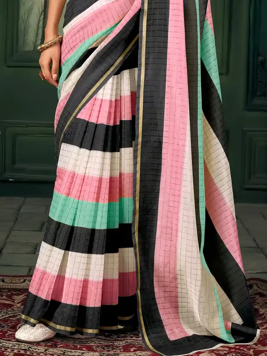 Multi Chanderi Linen Printed Festival Casual Contemporary Saree