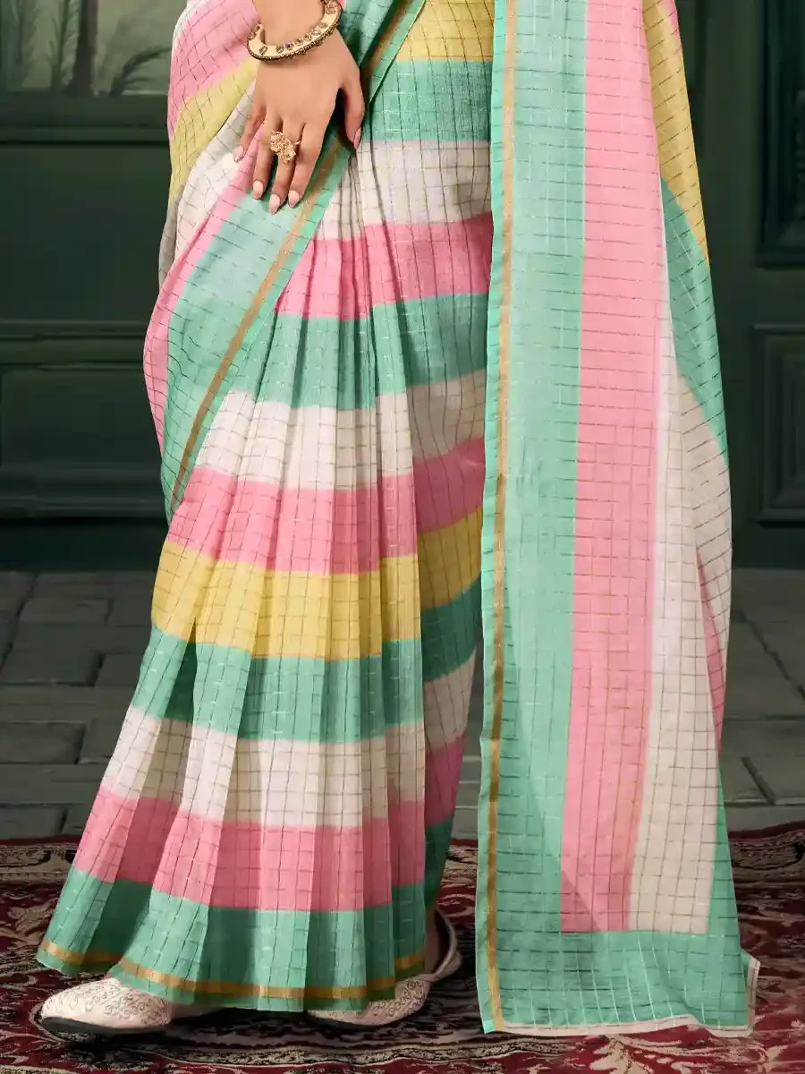 Multi Chanderi Linen Printed Festival Casual Contemporary Saree