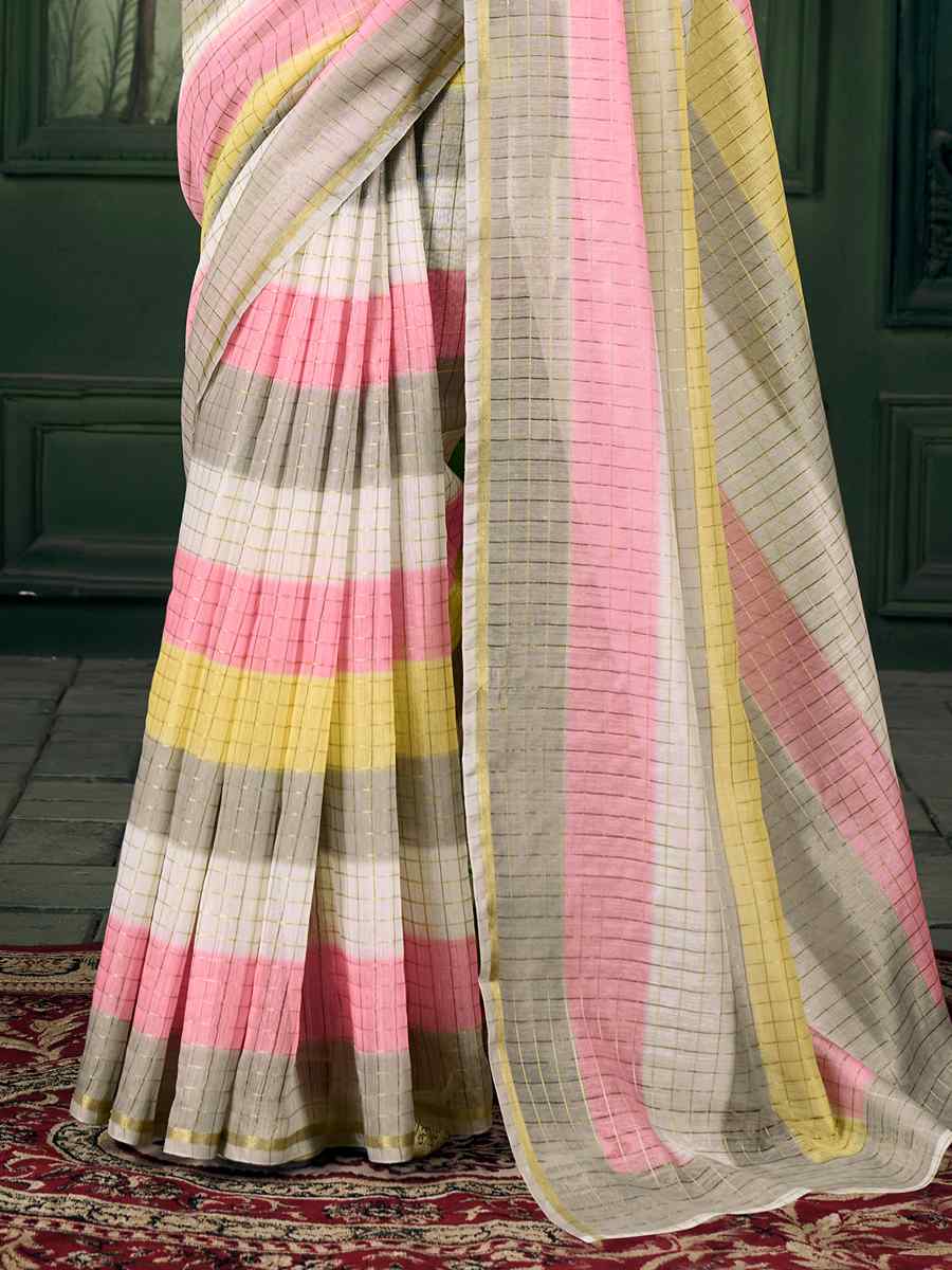 Multi Chanderi Linen Printed Festival Casual Contemporary Saree