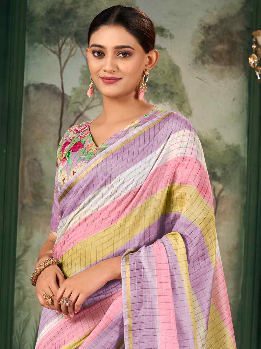 Multi Chanderi Linen Printed Festival Casual Contemporary Saree