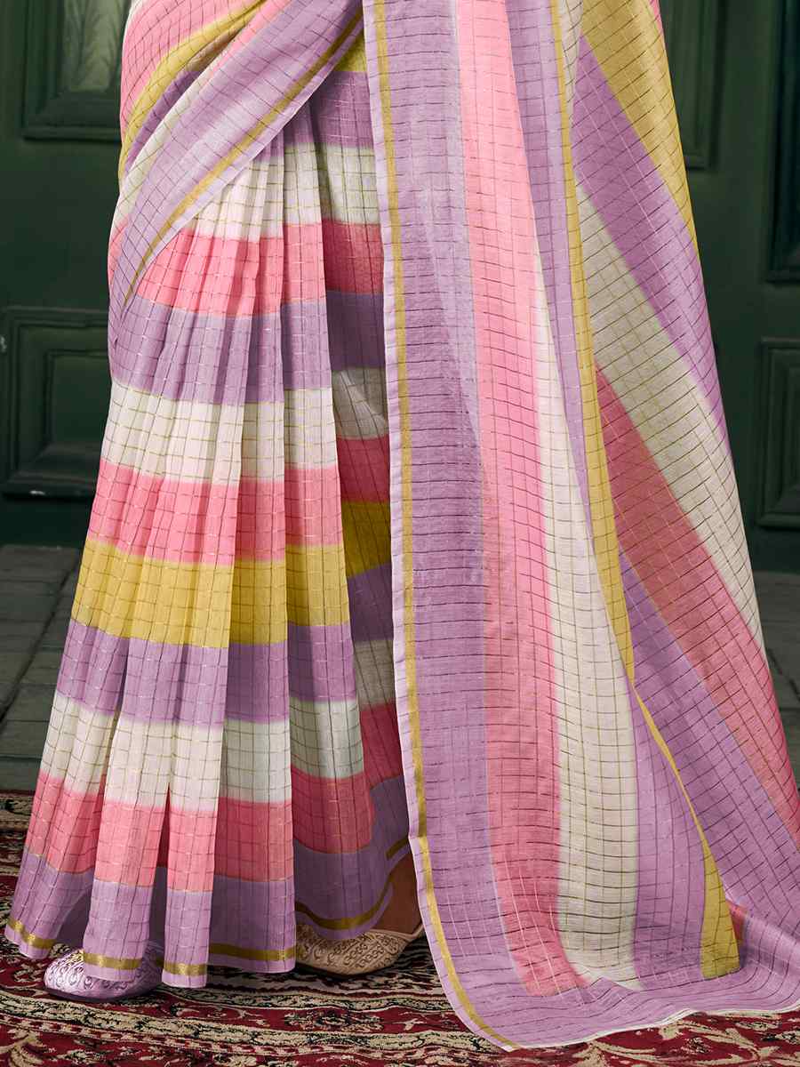 Multi Chanderi Linen Printed Festival Casual Contemporary Saree