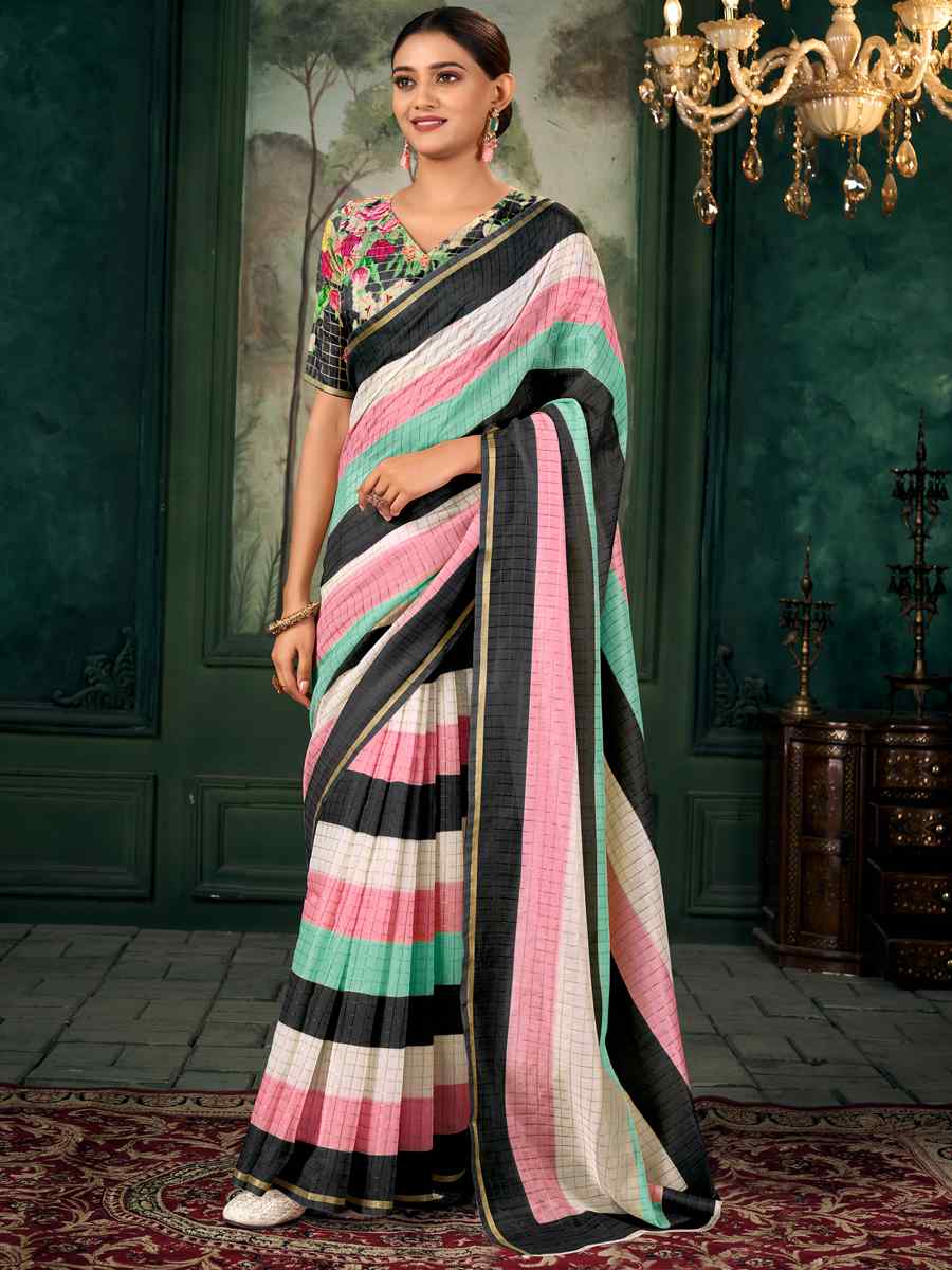 Multi Chanderi Linen Printed Festival Casual Contemporary Saree