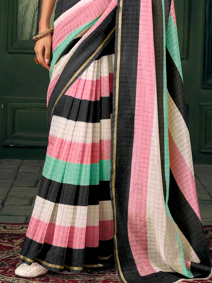 Multi Chanderi Linen Printed Festival Casual Contemporary Saree