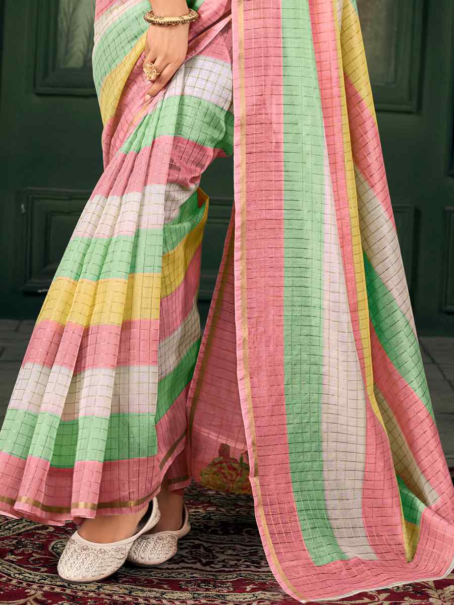 Multi Chanderi Linen Printed Festival Casual Contemporary Saree