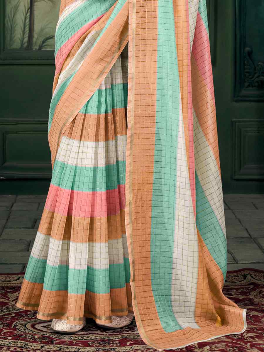 Multi Chanderi Linen Printed Festival Casual Contemporary Saree