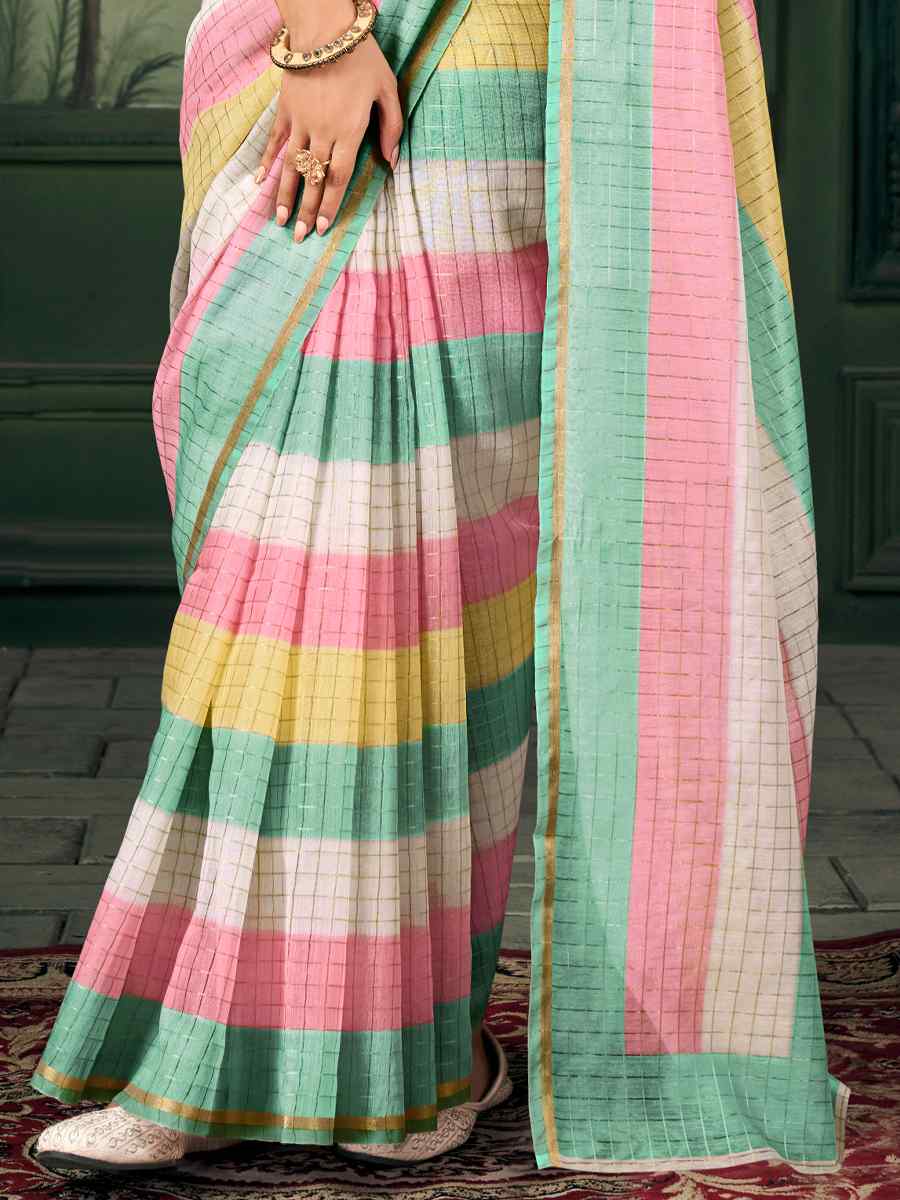 Multi Chanderi Linen Printed Festival Casual Contemporary Saree