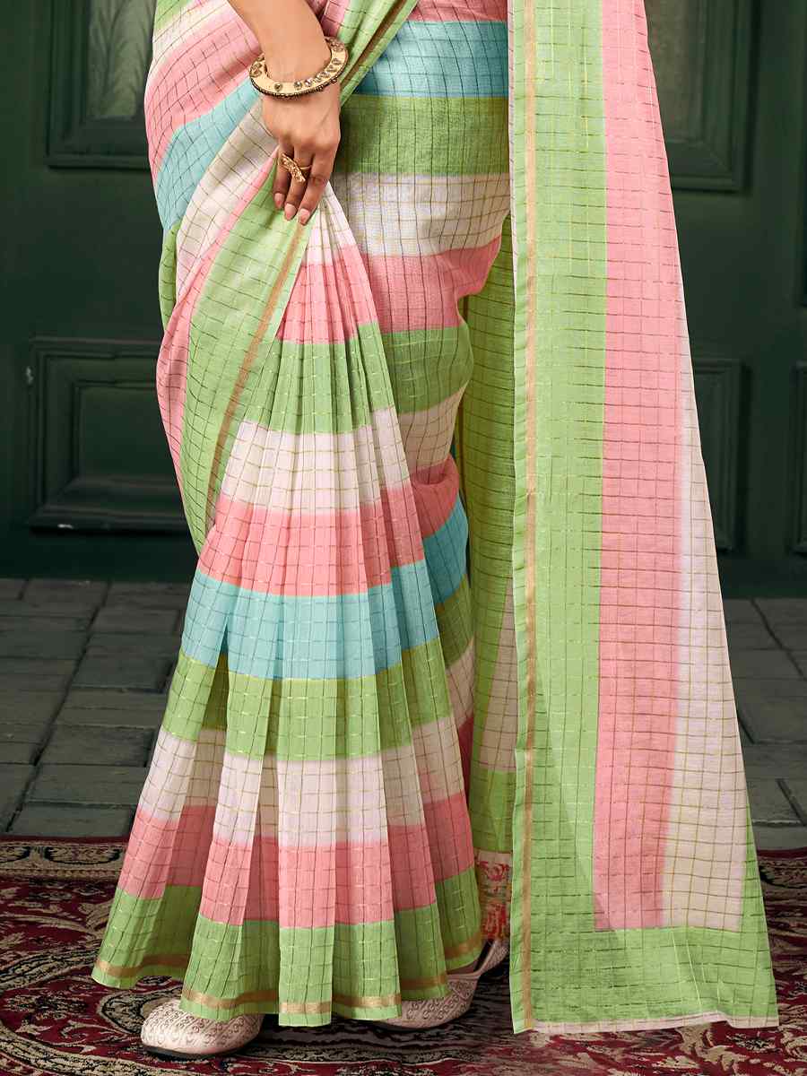 Multi Chanderi Linen Printed Festival Casual Contemporary Saree