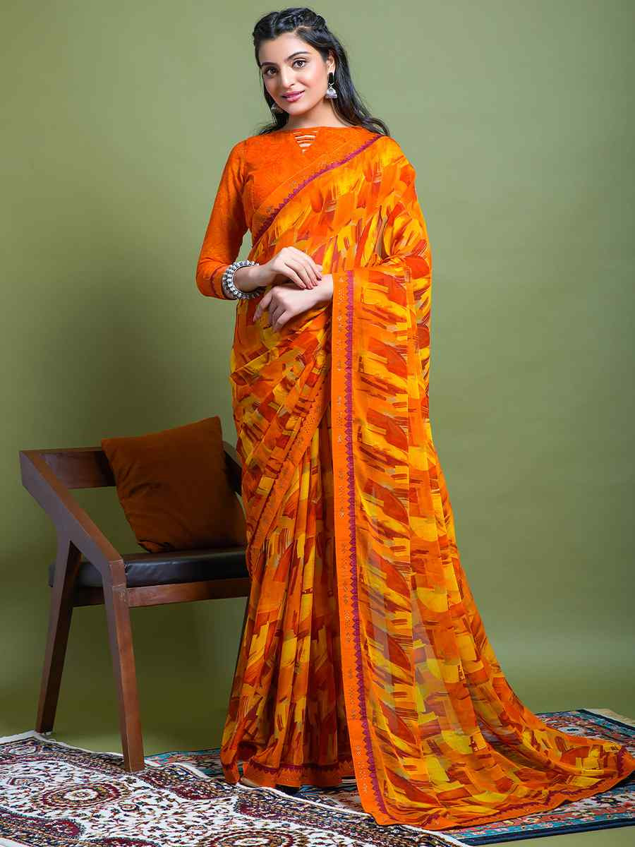 Multi Chiffon Printed Festival Casual Contemporary Saree